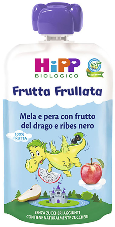 HIPP BIO FRUTTA FRULLATA DRAGONE MELA PERA FRUTTA DEL DRAGO RIBES NERO 90 G - Farmacia-flash.it