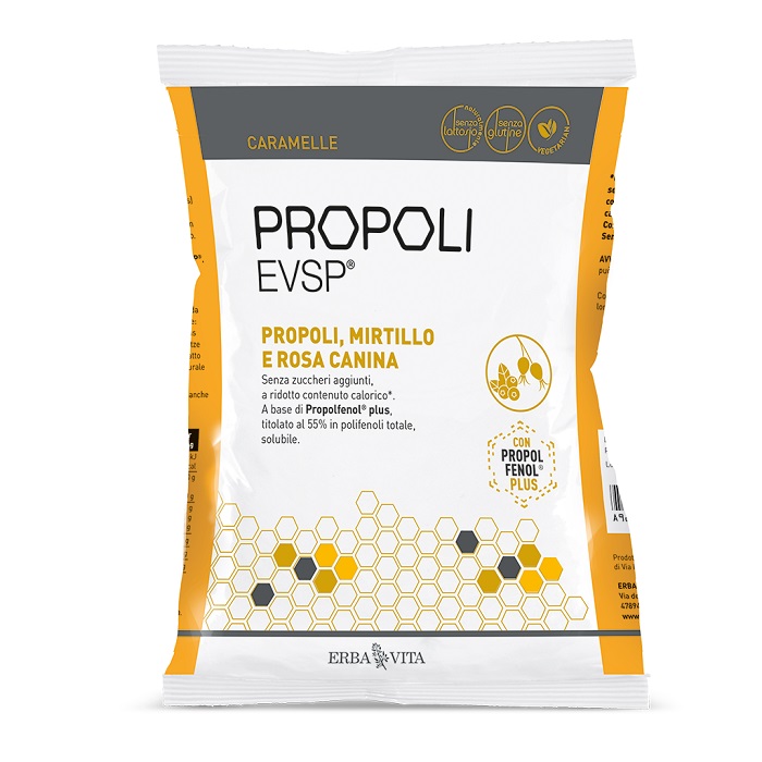 PROPOLI EVSP CARAMELLE PROPOLI MIRTILLO ROSA CANINA 65 G - Farmacia-flash.it
