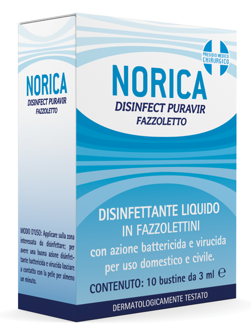 NORICA DISINFECT PURAVIR FAZZOLETTO 10 BUSTINE DA 3 ML - Farmacia-flash.it