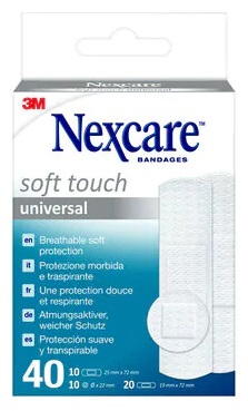 CEROTTO PREPARATO NEXCARE SOFT TOUCH UNIVERSAL 3 MISURE 20 CEROTTI 19X72MM + 10 CEROTTI 25X72MM + 10 CEROTTI TONDI 22,5 MM - Farmacia-flash.it