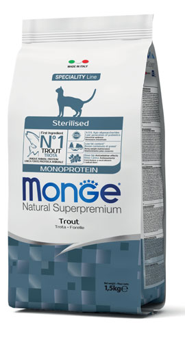 MONGE CAT STERILIZED MONOPROTEIN TROTA 1,5 KG - Farmacia-flash.it