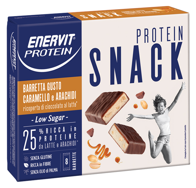 ENERVIT PROTEIN SNACK CARAMELLO ARACHIDI LOW SUGAR 8 BARRETTE 31 G - Farmacia-flash.it