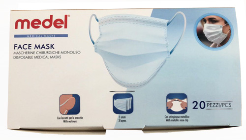 MEDEL MASCHERINA CHIRURGICA TNT A 3 STRATI CON ELASTICO MONOUSO 20 PEZZI - Farmacia-flash.it