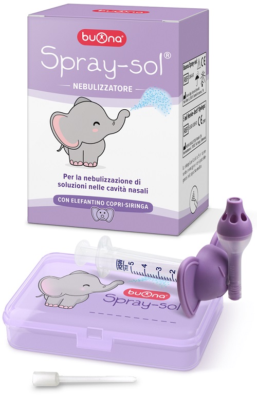 BUONA SPRAY-SOL KIT 5 PEZZI 1 SPRAY SOL + 1 SIRINGA LUER LOCK DA 5 ML + 1 AGO CANNULA + ELEFANTINO COPRI-SIRINGA - Farmacia-flash.it