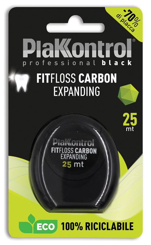 PLAKKONTROL PROFESSIONAL BLACK FITFLOSS CARBON EXPANDING FILO INTERDENTALE 25 METRI FRESH MINT - Farmacia-flash.it