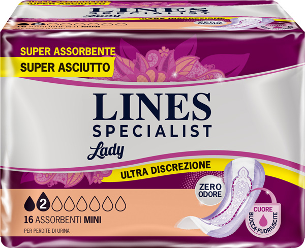 ASSORBENTI PER INCONTINENZA LINES SPECIALIST LADY MINI 16 PEZZI - Farmacia-flash.it