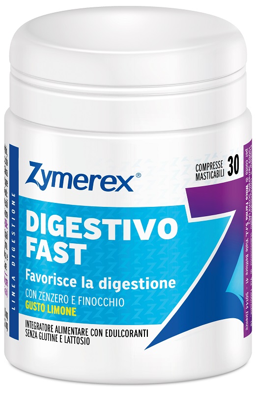 ZYMEREX DIGESTIVO FAST 30 COMPRESSE MASTICABILI GUSTO LIMONE CON EDULCORANTI SENZA GLUTINE E LATTOSIO - Farmacia-flash.it