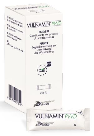VULNAMIN PWD MEDICAZIONE INTERATTIVA IN POLVERE DI SODIO JALURONATO E AMINOACIDI 2 STICK PACK - Farmacia-flash.it