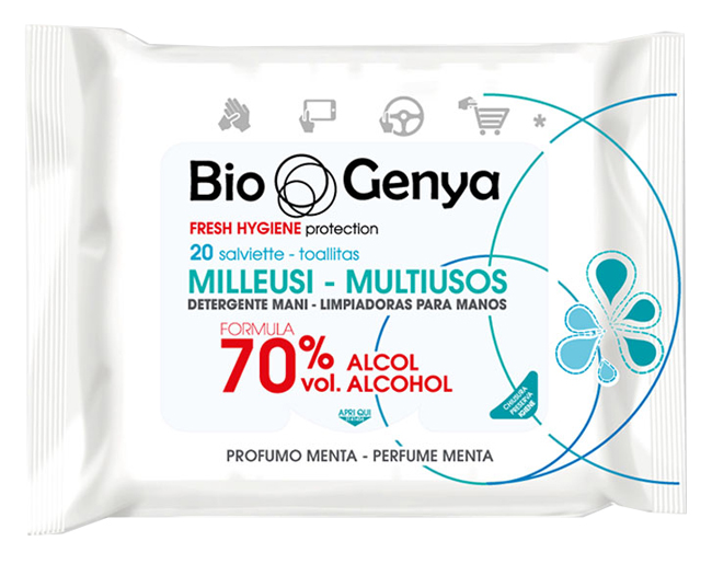 BIOGENYA MILLEUSI IGIENIZZANTI 70% ALCOOL SALVIETTE 20 PEZZI - Farmacia-flash.it