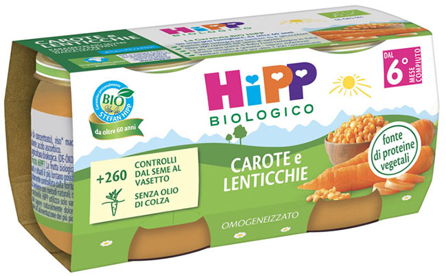 HIPP BIO OMOGENEIZZATO CAROTE/LENTICCHIE 2X80 G - Farmacia-flash.it