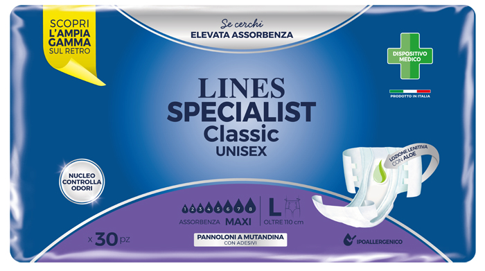 LINES SPECIALIST CLASSIC PANNOLONE MUTANDA MAXI LARGE 30 PEZZI - Farmacia-flash.it
