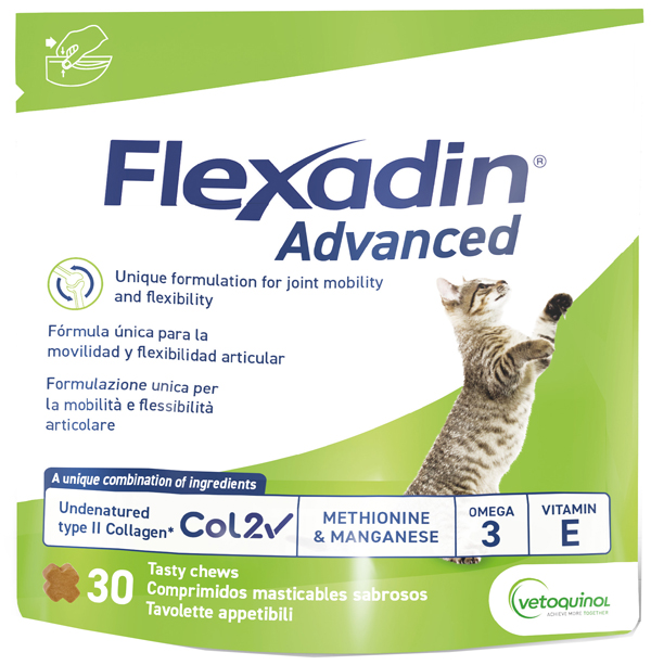FLEXADIN ADVANCED GATTO TUTTE LE TAGLIE BUSTA DA 30 TAVOLETTE APPETIBILI MASTICABILI - Farmacia-flash.it
