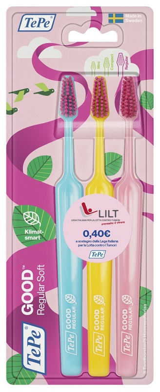 TEPE GOOD REGULAR 3 PACK TOOTHBRUSH EDIZIONE LIMITATA PINK RIBBON - Farmacia-flash.it
