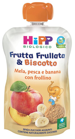 HIPP BIO FRUTTA FRULLATA &BISCOTTO MELA PESCA BANANA FROLLINO 90 G - Farmacia-flash.it