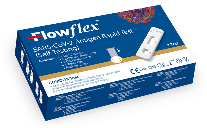 TEST ANTIGENICO RAPIDO COVID-19 FLOWFLEX AUTODIAGNOSTICO DETERMINAZIONE QUALITATIVA ANTIGENI SARS-COV-2 IN TAMPONI NASALI MEDIANTE IMMUNOCROMATOGRAFIA PROVETTA CON ALLUMINIO - Farmacia-flash.it