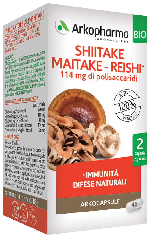 ARKOCAPSULE SHIITAKE MAITAKE REISHI BIO 40 CAPSULE - Farmacia-flash.it
