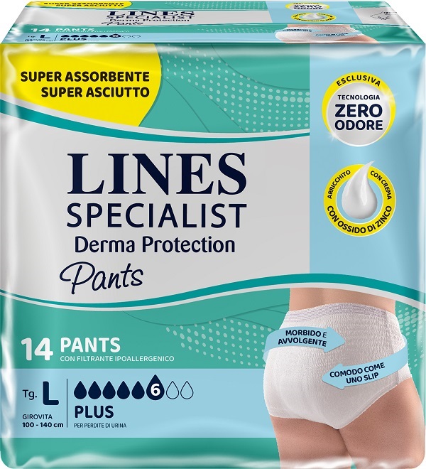 PANNOLONE PER INCONTINENZA LINES SPECIALIST DERMA PANTS PLUS L 14 PEZZI - Farmacia-flash.it