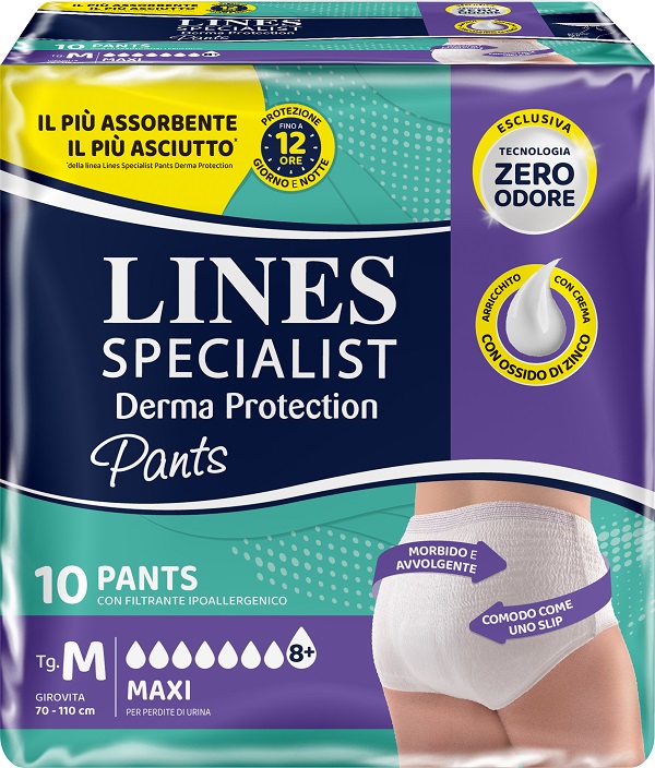 PANNOLONE PER INCONTINENZA LINES SPECIALIST DERMA PANTS MAXI M 10 PEZZI - Farmacia-flash.it