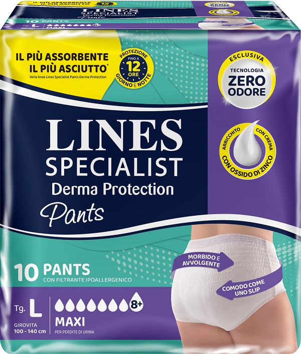 PANNOLONE PER INCONTINENZA LINES SPECIALIST DERMA PANTS MAXI L 10 PEZZI - Farmacia-flash.it