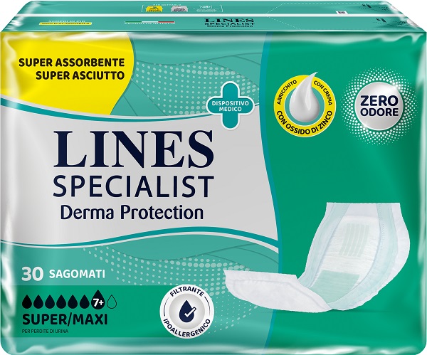 PANNOLONE PER INCONTINENZA LINES SPECIALIST DERMA SAGOMATO SUPER+ 30 PEZZI - Farmacia-flash.it