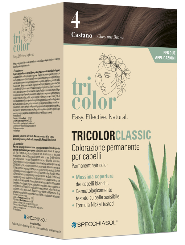 TRICOLOR CLASSIC 4 CASTANO 2 TUBI 50 ML + 2 SHAKER 50 ML + 4 BUSTINE 8 ML - Farmacia-flash.it