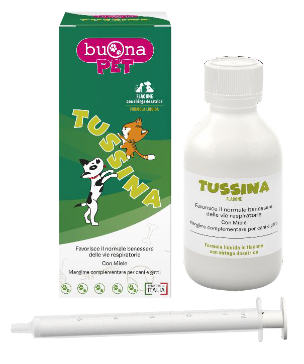 TUSSINA FLACONE MANGIME COMPLEMENTARE CANI GATTI CON SIRINGA DOSATRICE FORMA LIQUIDA 100 G BUONAPET - Farmacia-flash.it