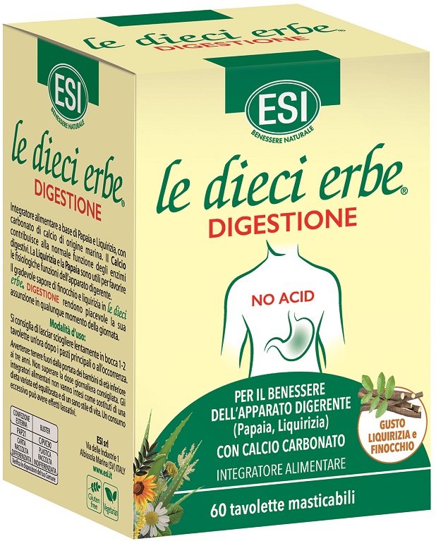 ESI LE DIECI ERBE DIGESTIONE NO ACID 60 TAVOLETTE MASTICABILI - Farmacia-flash.it