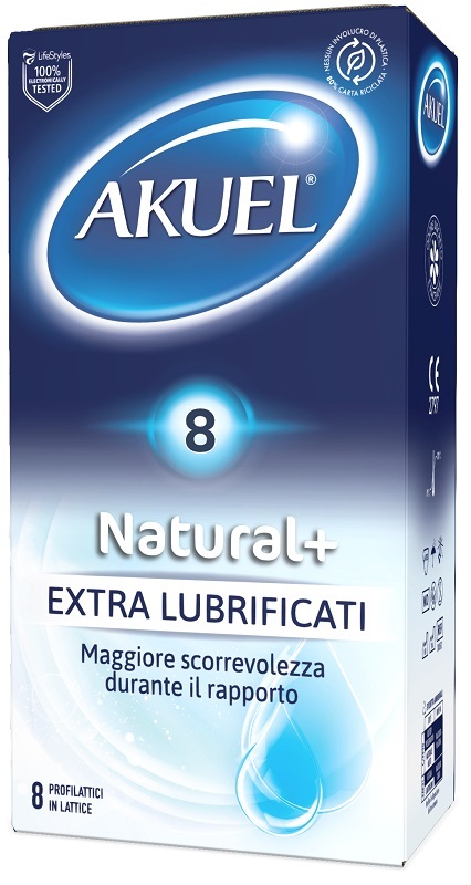 PROFILATTICO AKUEL NATURAL+ EXTRALUBRIFICATO 8 PEZZI - Farmacia-flash.it